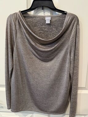 NWOT Chico’s Metallic Draped Cowl Neck blouse, medium (Chicos sz 1).